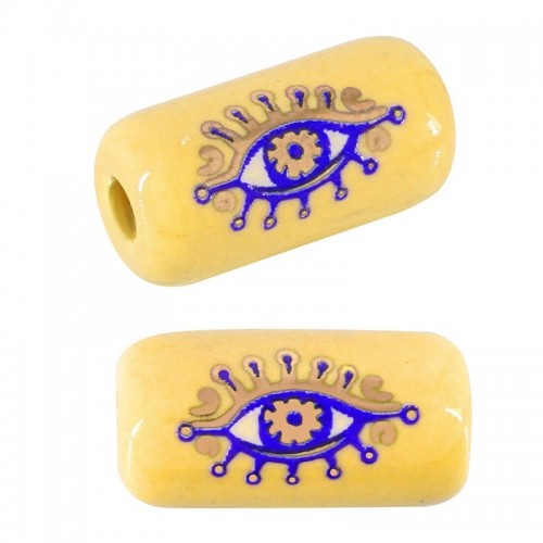 Κεραμικό σωληνάκι μάτι με σμάλτο σε κίτρινο χρώμα, κατάλληλο για κατασκευή κοσμημάτων-ανά τεμάχιο