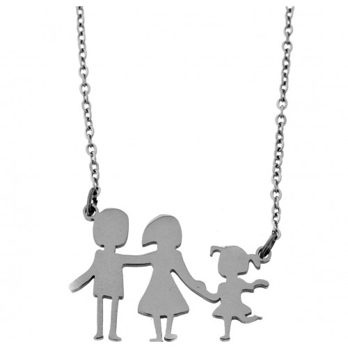 Ατσάλινο κολιέ οικογένεια γονείς με κορίτσι σε ασημί αντικέ μέγεθος 27.5mm-Τιμή ανά τεμάχιο.