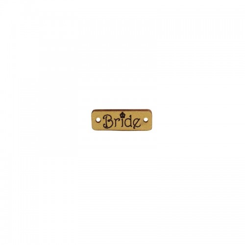 Ξύλινο μοτίφ BRIDE 25x9mm με δυο τρύπες σε χρυσό χρώμα, κατάλληλο για την κατασκευή κοσμημάτων-ανά τεμάχιο 