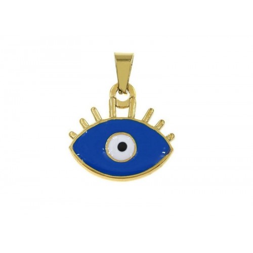Μενταγιόν ατσάλινο μάτι με βλεφαρίδες 19x20mm με μπλε μάτι σε χρυσαφί, κατάλληλο για την κατασκευή κοσμημάτων-ανά τεμάχιο