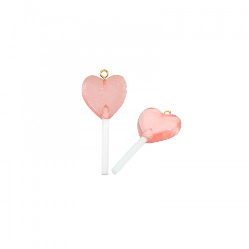 Κρεμαστό μοτίφ γλειφιτζούρι καρδιά από ρητίνη σε ροζ - ανά τεμάχιο