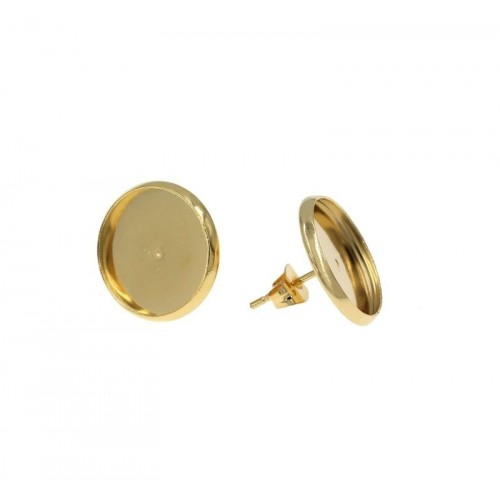 Ατσάλινη βάση για σκουλαρίκια με στρογγυλό καστόνι για πέτρα καμπουσόν 14mm σε χρυσό χρώμα, κατάλληλη για την κατασκευή κοσμημάτων-τιμή ανά ζευγάρι